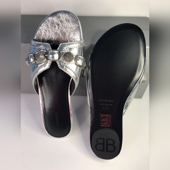 💯 - New Authentic BALENCIAGA Cagole embellished metallic textured-leather sa… - Picture 10 of 15